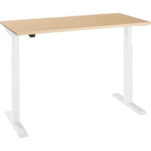 Schäfer Shop Select Home Office Schreibtisch, elektrisch höhenverstellbar, Rechteck, T-Fuß, B 1300 x T 650 x H 715-1205 mm, Ahorn/weiß