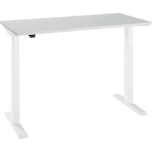 Schäfer Shop Select Home Office Schreibtisch, elektrisch höhenverstellbar, Rechteck, T-Fuß, B 1300 x T 650 x H 715-1205 mm, lichtgrau/weiß