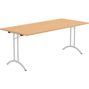 Schäfer Shop Select Klapptisch, Rechteck, Doppel-T-Fußgestell, Spezial-Klappbeschlag & Bodenausgleich, B 1800 x T 800 x H 720 mm, Buche-Dekor/alusilber