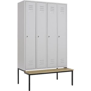 Schäfer Shop Select Kleiderspind, 4 Abteile mit jeweils B 300 mm, Drehriegelverschluss, mit Sitzbank, Tür lichtgrau