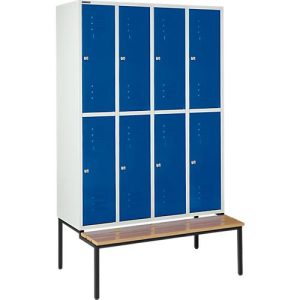 Schäfer Shop Select Kleiderspind, 4×2 Abteile, m. Sitzbank, 300mm, Zylinderschloss, Tür enzianblau