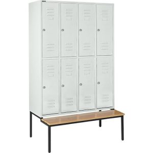 Schäfer Shop Select Kleiderspind, 4×2 Abteile, m. Sitzbank, 300mm, Zylinderschloss, Tür lichtgrau