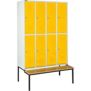Schäfer Shop Select Kleiderspind, 4×2 Abteile, m. Sitzbank, 300mm, Zylinderschloss, Tür rapsgelb