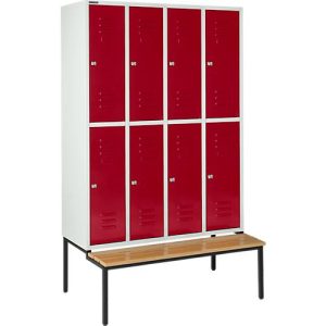 Schäfer Shop Select Kleiderspind, 4×2 Abteile, m. Sitzbank, 300mm, Zylinderschloss, Tür rubinrot