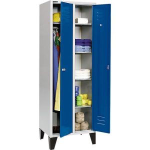 Schäfer Shop Select Kleiderspind, mit 2 Abteilen, mit Füßen, Zylinderschloss, lichtgrau/enzianblau