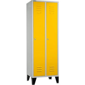 Schäfer Shop Select Kleiderspind, mit 2 Abteilen, mit Füßen, Zylinderschloss, lichtgrau/gelb
