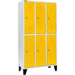 Schäfer Shop Select Kleiderspind, mit 3 x 2 Abteilen, 300 mm, mit Füßen, Zylinderschloss, Tür rapsgelb