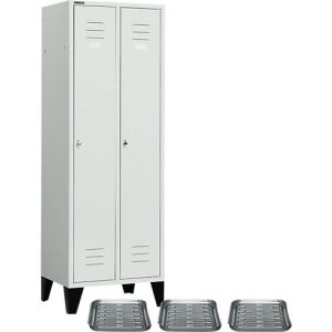 Schäfer Shop Select Kleiderspind, mit Füßen, 2 Abteile mit Innenausstattung, Drehriegelverschluss, 3 Schuhabtropfschalen, Stahl, lichtgrau/lichtgrau