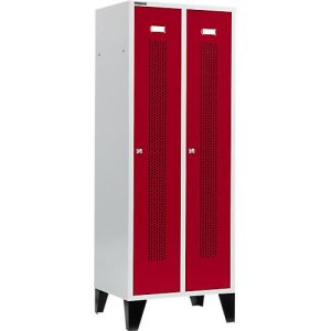 Schäfer Shop Select Kleiderspind, mit gelochten Streifen, 2 Abteile, 400 mm, mit Füßen, Zylinderschloss, Tür rubinrot