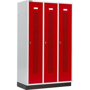 Schäfer Shop Select Kleiderspind mit gelochten Streifen, 3 Abteile, 400 mm, mit Sockel, Drehriegelverschluss, Tür rubinrot