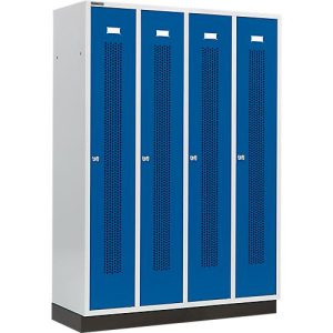 Schäfer Shop Select Kleiderspind mit gelochten Streifen, 4 Abteile, mit Sockel, Zylinderschloss, Tür enzianblau