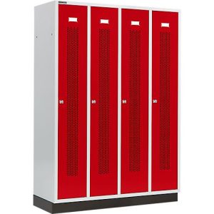Schäfer Shop Select Kleiderspind mit gelochten Streifen, 4 Abteile, mit Sockel, Zylinderschloss, Tür rubinrot