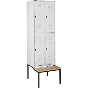Schäfer Shop Select Kleiderspind, mit Sitzbank, 2×2 Abteile, 300mm, Drehriegelverschluss, lichtgrau/lichtgrau