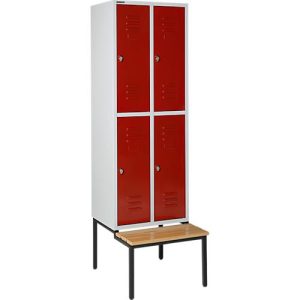 Schäfer Shop Select Kleiderspind, mit Sitzbank, 2×2 Abteile, 300mm, Drehriegelverschluss, lichtgrau/rubinrot
