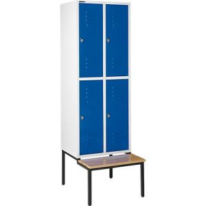 Schäfer Shop Select Kleiderspind, mit Sitzbank, 2×2 Abteile , 400 mm, Drehriegelverschluss, lichtgrau/enzianblau