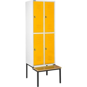 Schäfer Shop Select Kleiderspind, mit Sitzbank, 2×2 Abteile, 400 mm, Drehriegelverschluss, lichtgrau/gelb