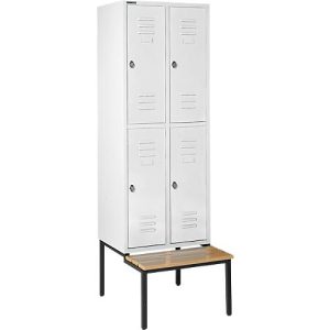 Schäfer Shop Select Kleiderspind, mit Sitzbank, 2×2 Abteile, 400 mm, Drehriegelverschluss, lichtgrau/lichtgrau
