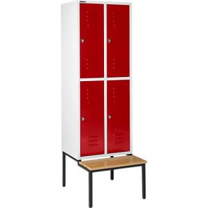 Schäfer Shop Select Kleiderspind, mit Sitzbank, 2×2 Abteile, 400 mm, Drehriegelverschluss, lichtgrau/rubinrot