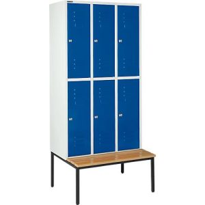 Schäfer Shop Select Kleiderspind, mit Sitzbank, 3×2 Abteile, 300mm, Zylinderschloss. Tür einzianblau
