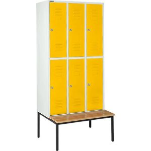 Schäfer Shop Select Kleiderspind, mit Sitzbank, 3×2 Abteile, 300mm, Zylinderschloss. Tür gelb