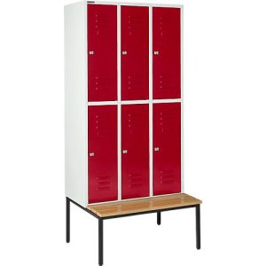 Schäfer Shop Select Kleiderspind, mit Sitzbank, 3×2 Abteile, 300mm, Zylinderschloss. Tür rubinrot