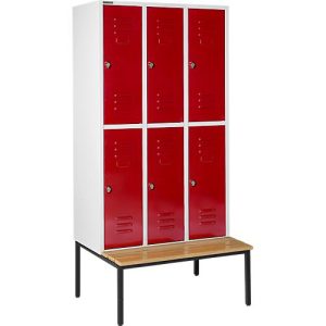 Schäfer Shop Select Kleiderspind, mit Sitzbank, 3×2 Abteile, 400mm, Drehriegelverschluss, Tür rubinrot