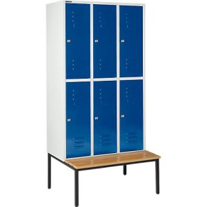 Schäfer Shop Select Kleiderspind, mit Sitzbank, 3×2 Abteile, 400mm, Zylinderschloss, Tür enzianblau