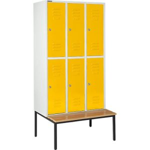 Schäfer Shop Select Kleiderspind, mit Sitzbank, 3×2 Abteile, 400mm, Zylinderschloss, Tür gelb