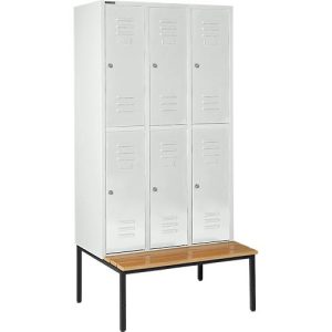 Schäfer Shop Select Kleiderspind, mit Sitzbank, 3×2 Abteile, 400mm, Zylinderschloss, Tür lichtgrau