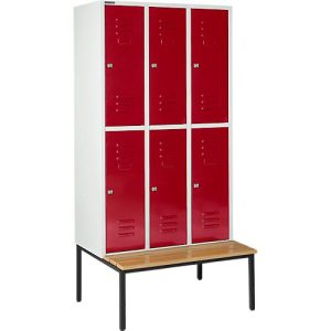 Schäfer Shop Select Kleiderspind, mit Sitzbank, 3×2 Abteile, 400mm, Zylinderschloss, Tür rubinrot