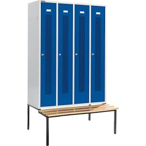 Schäfer Shop Select Kleiderspind, mit Sitzbank, 4 Abteile, 300 mm, Zylinderschloss, Tür enzianblau