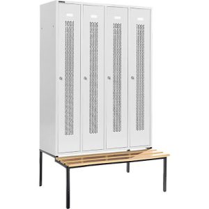 Schäfer Shop Select Kleiderspind, mit Sitzbank, 4 Abteile, 300 mm, Zylinderschloss, Tür lichtgrau