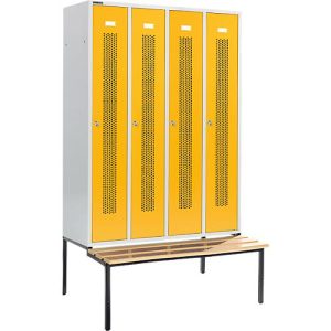 Schäfer Shop Select Kleiderspind, mit Sitzbank, 4 Abteile, 300 mm, Zylinderschloss, Tür rapsgelb