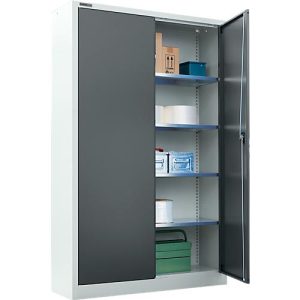 Schäfer Shop Select Materialschrank, abschließbar, 4 verzinkte Böden, 5 OH, B 950 x T 400 x H 1935 mm, Stahl, weißaluminium/anthrazitgrau