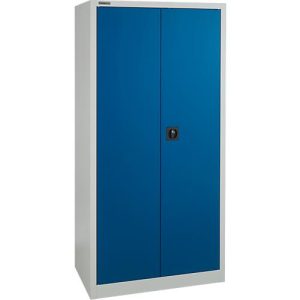 Schäfer Shop Select Materialschrank MS 2509, mit 14 Schubladen, mit Tresorfach, B 950 x T 500 x H 1935 mm, Feinblech, lichtgrau/enzianblau