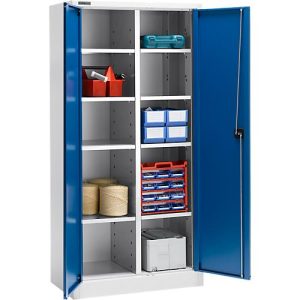 Schäfer Shop Select Materialschrank MS 2509, mit 8 Böden, B 950 x T 500 x H 1935 mm, Feinblech, weißaluminium/enzianblau