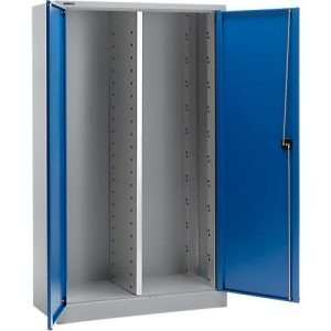 Schäfer Shop Select Materialschrank MS 2512, Leergehäuse mit Mitteltrennwand, B 1200 x T 500 x H 1935 mm, weißaluminium RAL 9006/enzianblau