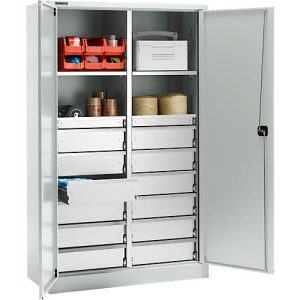 Schäfer Shop Select Materialschrank MS 2512, mit 14 Schubladen, B 1200 x T 500 x H 1935 mm, Feinblech, lichtgrau