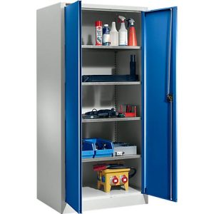 Schäfer Shop Select Materialschrank MSI 2509 S, verstärkte Ausführung, bis 100 kg/Fachboden, B 950 x T 500 x H 1935 mm, lichtgrau/enzianblau