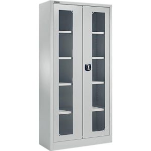 Schäfer Shop Select Mehrzweckschrank MSI-ST 2409, mit Sichtfenster, 4 Zwischenböden, B 950 x T 400 x H 1935 mm, Stahl & ESG-Glasscheiben, lichtgrau
