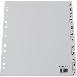 Schäfer Shop Select Ordnerregister, für DIN A4, kalenderisch, Jan.-Dez., 12 Fächer, Poylpropylen, grau
