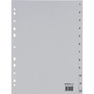 Schäfer Shop Select Ordnerregister, für DIN A4, numerisch, 12 Fächer, Polypropylen, grau