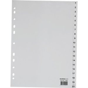 Schäfer Shop Select Ordnerregister, für DIN A4, numerisch, 20 Fächer, Polypropylen, grau