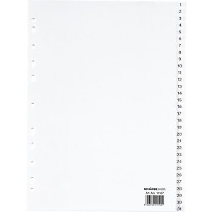 Schäfer Shop Select Ordnerregister, für DIN A4, numerischm 31 Fächer, Polypropylen, weiß
