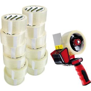 Schäfer Shop Select Packband mit Abroller, für sicheres Verschließen von Packstücken, 12 Rollen, transparent