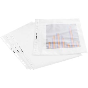 Schäfer Shop Select Prospekthüllen Exclusiv, DIN A4, oben und Lochseite offen, Stärke 0,08mm, 100 Stück