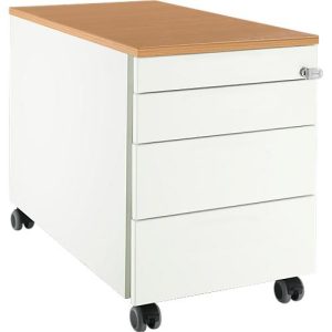 Schäfer Shop Select Rollcontainer 1233, 3 Schubladen, Utensilienauszug, mit Griffnut, weiß/Buche-Dekor