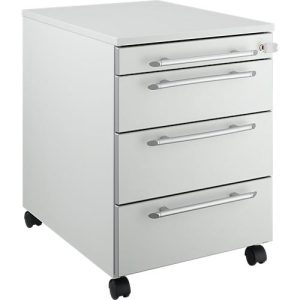 Schäfer Shop Select Rollcontainer Moxxo IQ 1233, runder Griff, 1 Utensilienfach, 3 Schübe, B 432 x T 580 x H 595 mm, abschließbar, lichtgrau