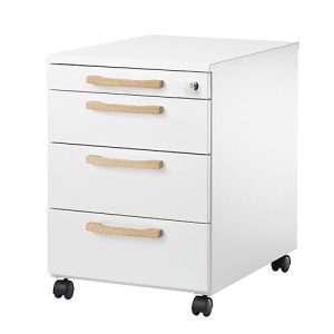 Schäfer Shop Select Rollcontainer Start Off Wood, 3 Schübe, Utensilienauszug, B 432 x T 580 x H 595 mm, Holz, weiß