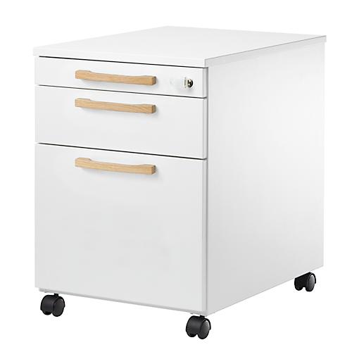 Schäfer Shop Select Rollcontainer Start Off Wood, Schub, Hängeregister & Utensilienauszug, B 432 x T 580 x H 595 mm, weiß